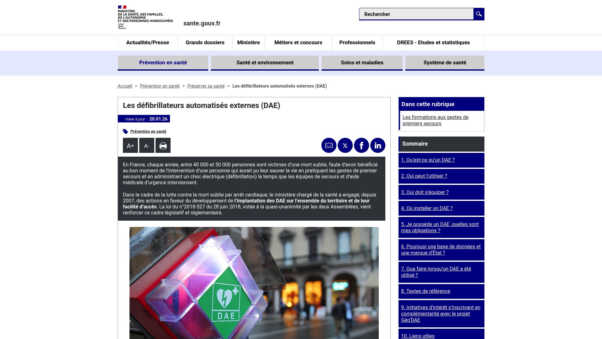 Screenshot of sante.gouv.fr