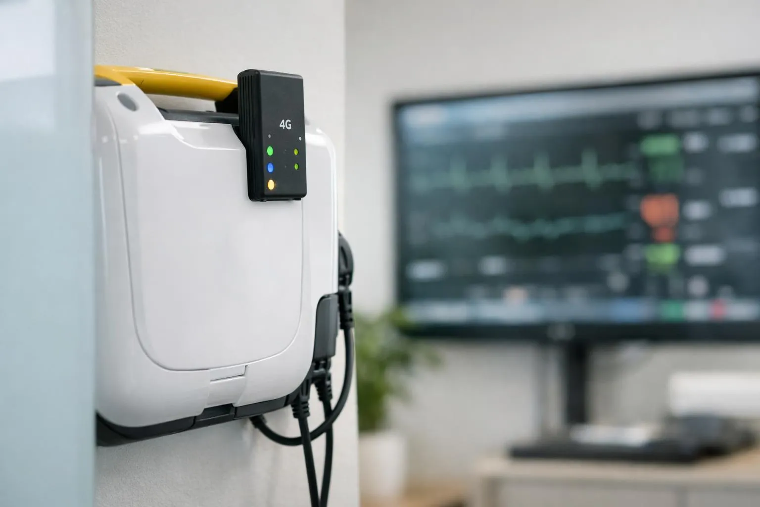Appareil 4G connecté à un écran d'ordinateur dans un bureau.