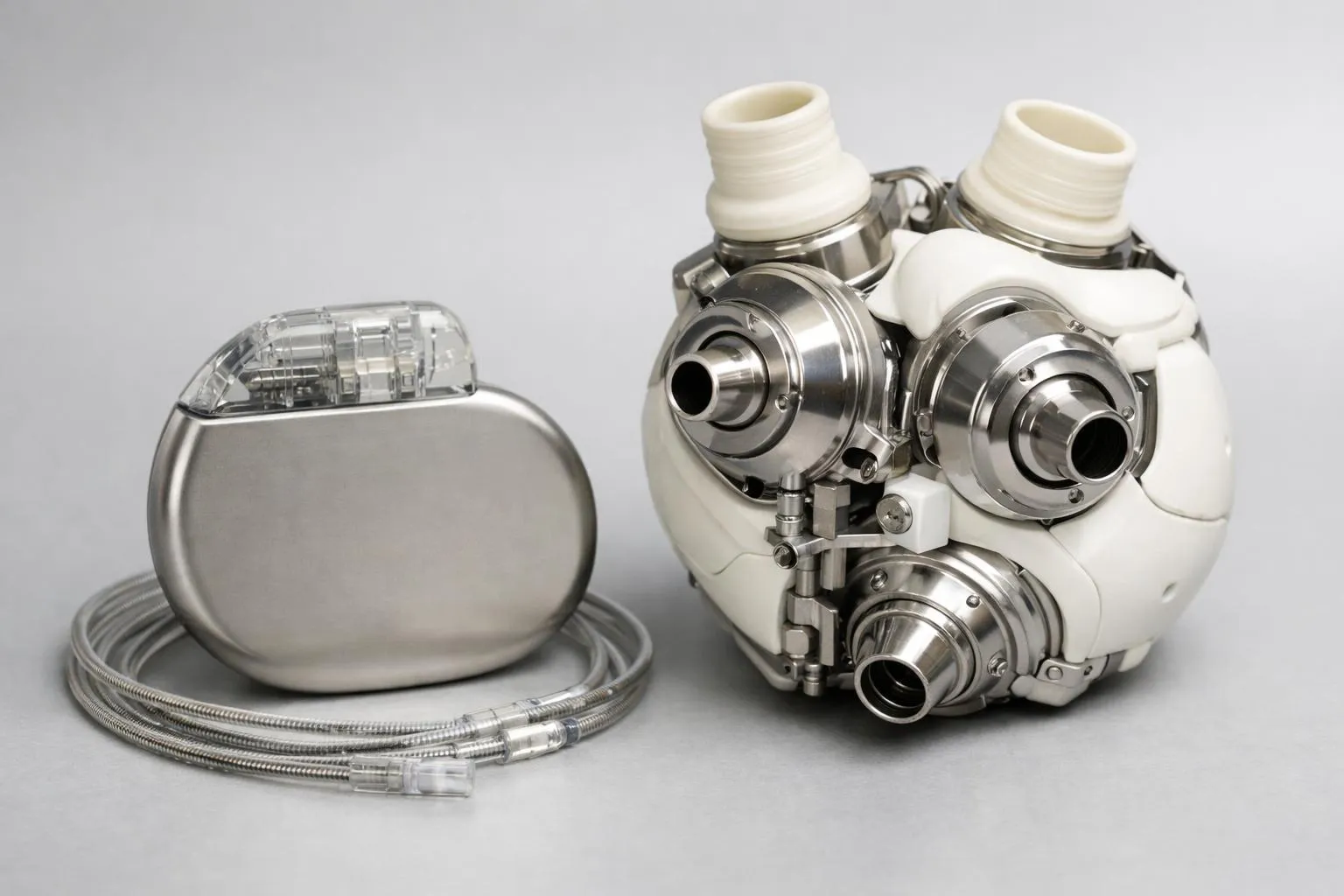 Équipement médical sophistiqué, composants métalliques et plastiques.