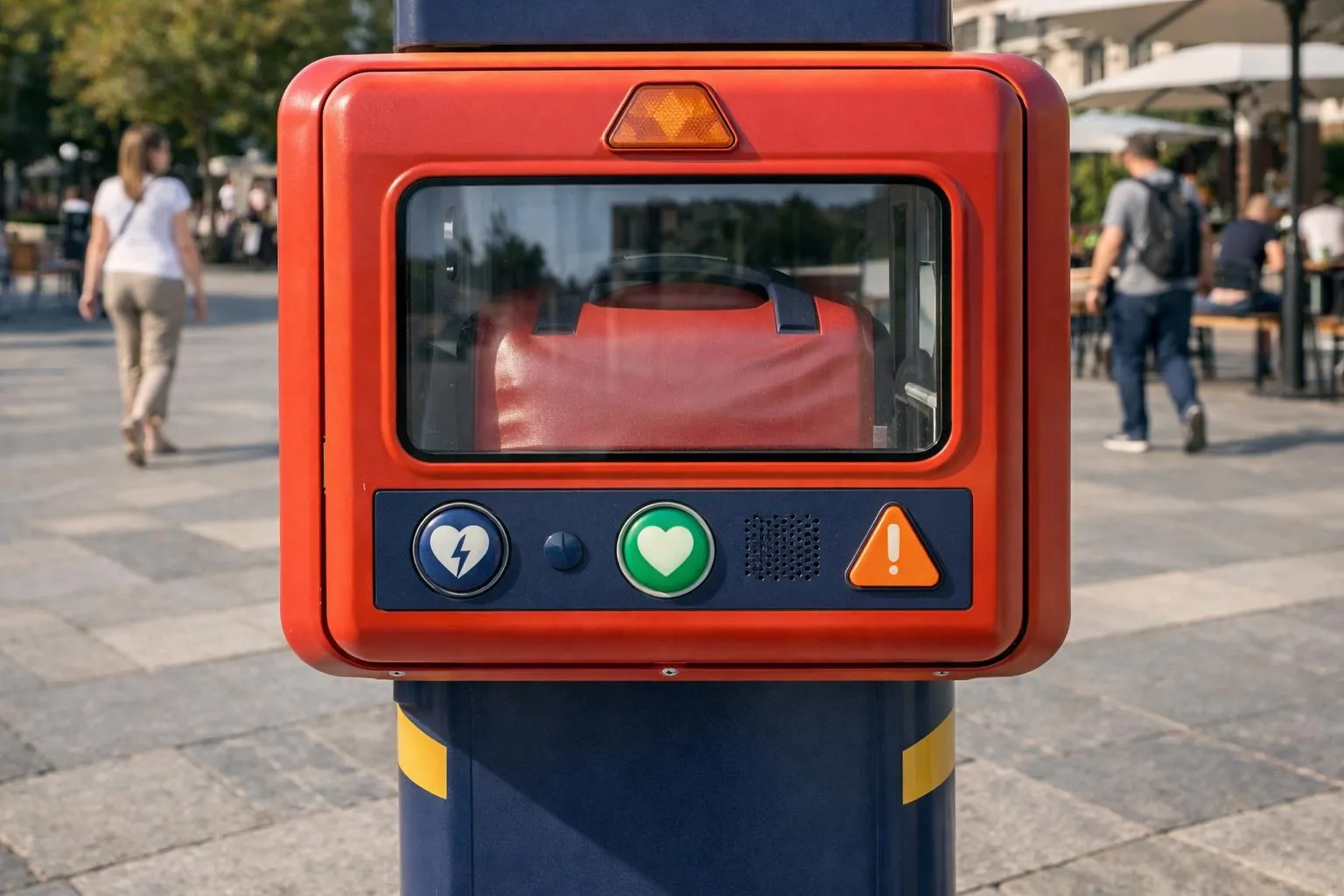 Boîte de transport rouge avec boutons et compartiment vitrée.
