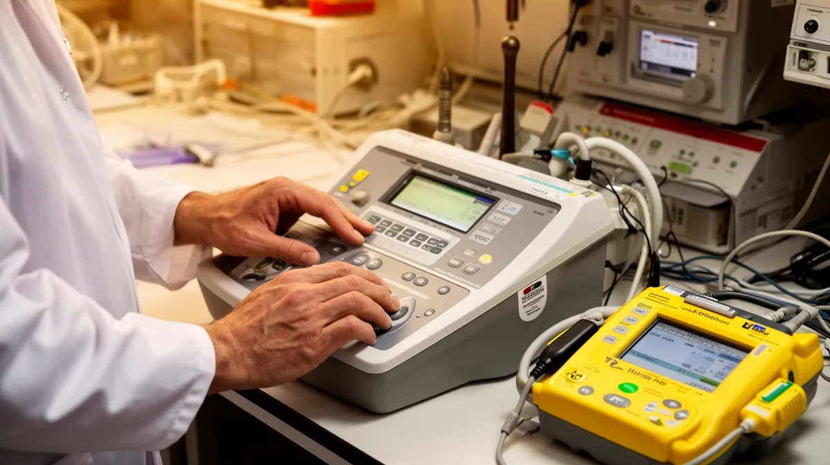 Technicien utilisant un équipement électronique de diagnostic médical dans un laboratoire.